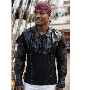 Rubies Mens Black Ruffle Pirate Costume -with Bandana - Shirt Extra Large
